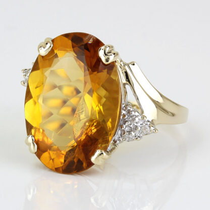 Vintage 14k Yellow Gold Oval Citrine + Diamond Anniversary / Cocktail Ring - Image 3