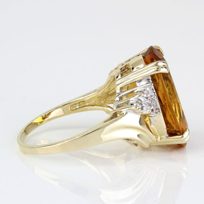 Vintage 14k Yellow Gold Oval Citrine + Diamond Anniversary / Cocktail Ring - Image 4