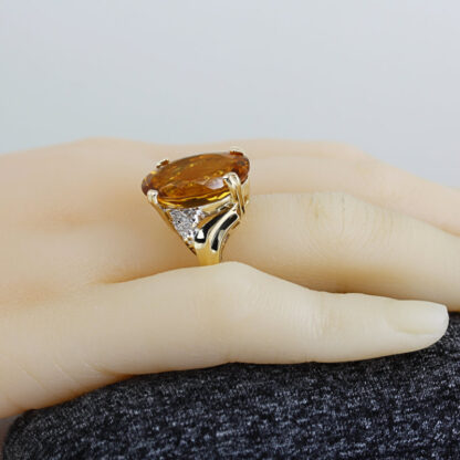 Vintage 14k Yellow Gold Oval Citrine + Diamond Anniversary / Cocktail Ring - Image 6