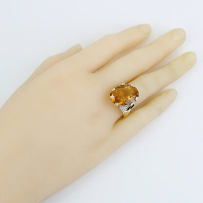 Vintage 14k Yellow Gold Oval Citrine + Diamond Anniversary / Cocktail Ring - Image 7