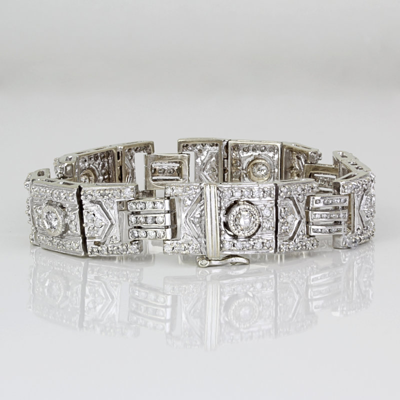 Men's 14k White Gold Iced Fancy Link 4-Carat Diamond Bracelet by KC Jewelry  - A&V Pawn