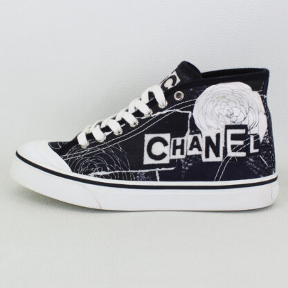 Chanel Graffiti Printed Fabric High Top Logo Sneakers