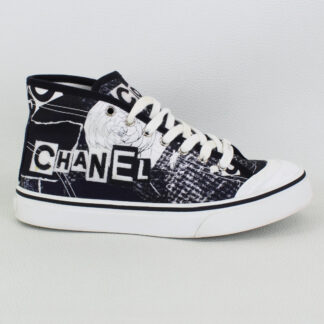 Chanel Graffiti Printed Fabric High Top Logo Sneakers