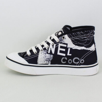 Chanel Graffiti Printed Fabric High Top Logo Sneakers