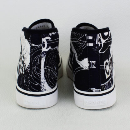 Chanel Graffiti Printed Fabric High Top Logo Sneakers