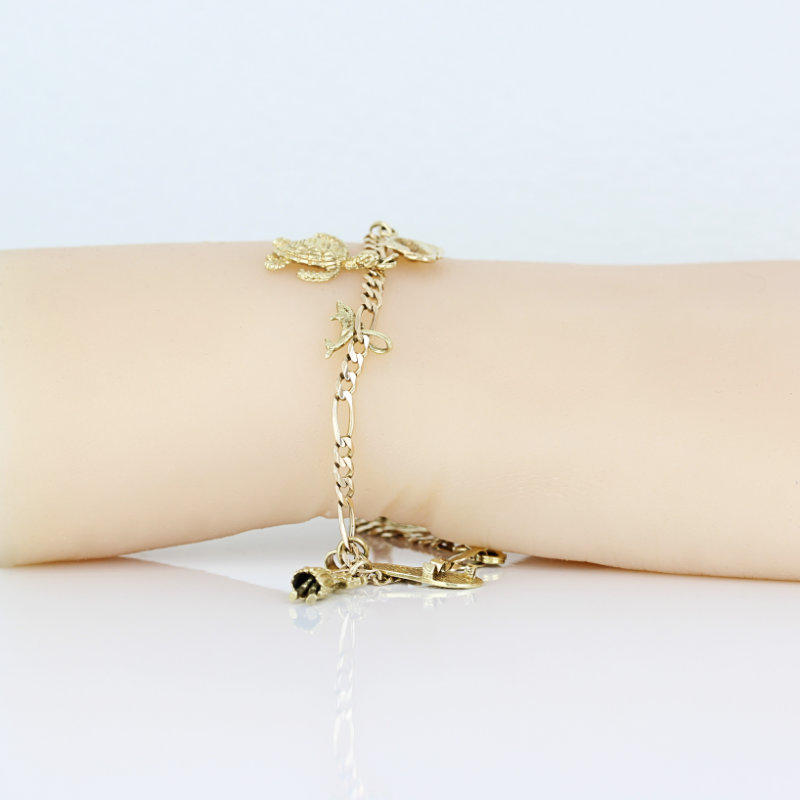 Vintage Ocean Themed 14K Gold Charm Bracelet