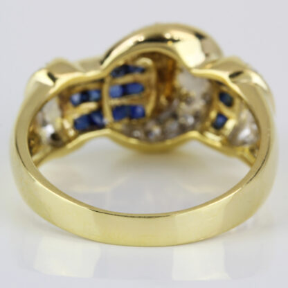 18k Yellow Gold Blue Sapphire and Diamond Anniversary / Cocktail Buckle Ring - Image 6