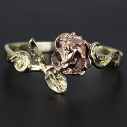 14k Two-Tone Rose Flower and Leaves Ring