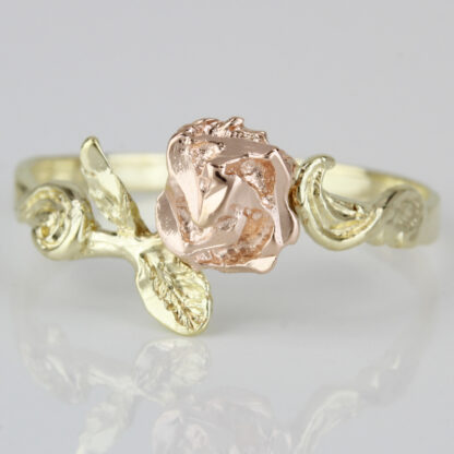 14k Two-Tone Rose Flower and Leaves Ring - Image 2