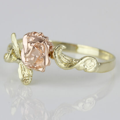 14k Two-Tone Rose Flower and Leaves Ring - Image 3