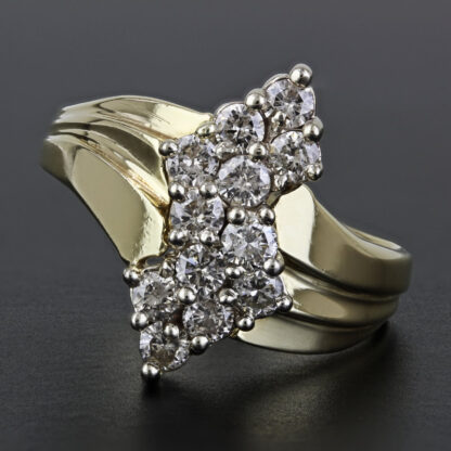 14k Yellow Gold 1-Carat Diamond Cluster Waterfall Cocktail Ring - Image 5