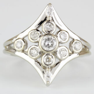 14K White Gold Bezel-Set MCM Style Diamond Ring by Weindling