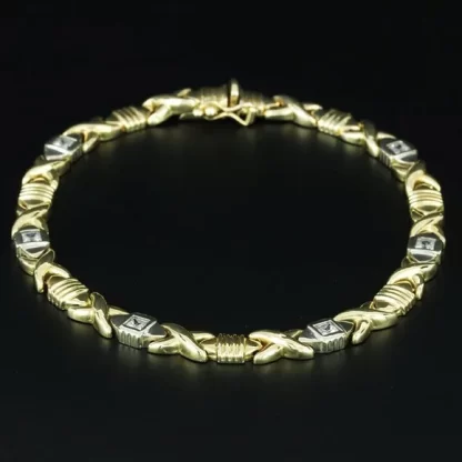 14K Two-Tone Gold 'XOXO' CZ Bracelet - Image 2