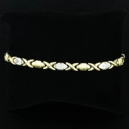 14K Two-Tone Gold 'XOXO' CZ Bracelet - Image 3