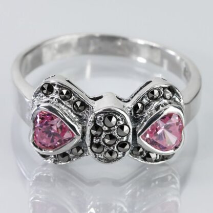 Sterling Silver Pink Gemstone Bow Ring - Image 2