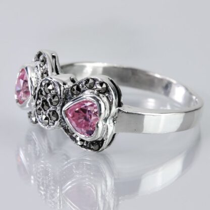 Sterling Silver Pink Gemstone Bow Ring - Image 6