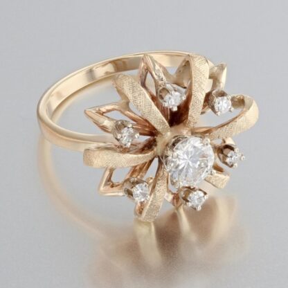 1950's Vintage 14k Yellow Gold Solitaire Diamond MCM Anniversary / Cocktail Ring - Image 3