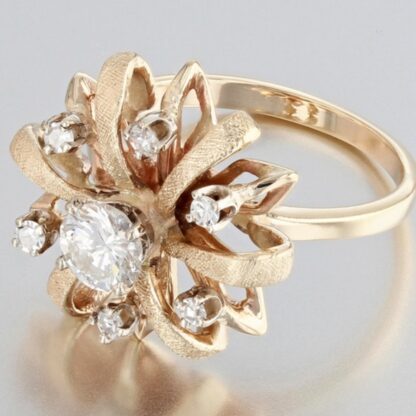 1950's Vintage 14k Yellow Gold Solitaire Diamond MCM Anniversary / Cocktail Ring - Image 4