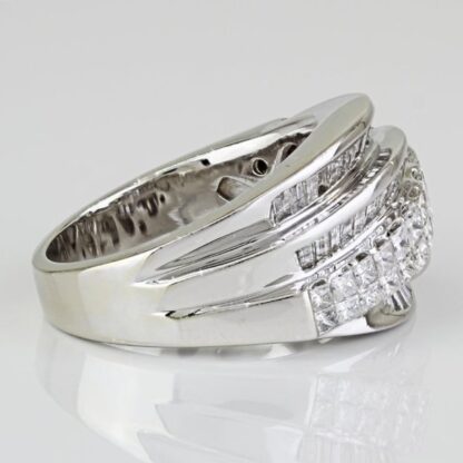 14k White Gold Princess and Baguette Diamond Cocktail Ring Band - Image 4