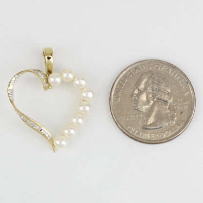 14K Yellow Gold Pearl and Diamond Heart Pendant - Image 5