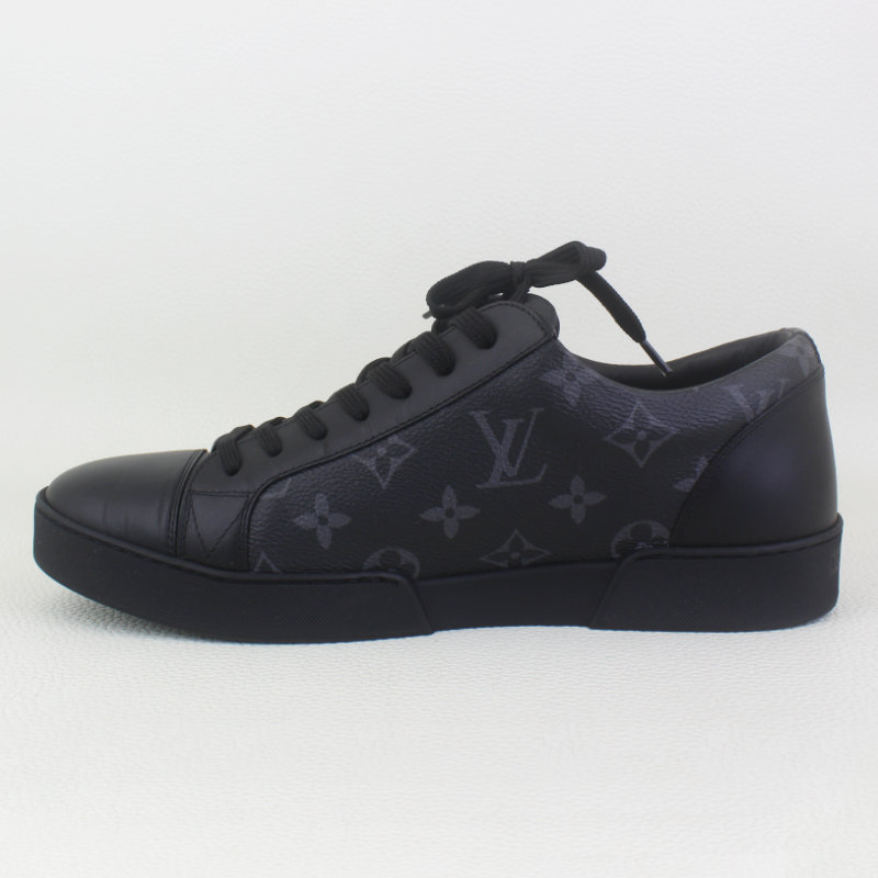 Louis Vuitton Black Leather Monogram Canvas High Top Sneakers Men's Size 9