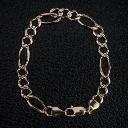 Vintage 8k Yellow Gold Twisted Infinity Oval Figaro Link Chain Bracelet