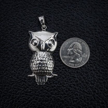 Vintage Sterling Silver .925 Large Puff Owl Pendant Charm - Image 2