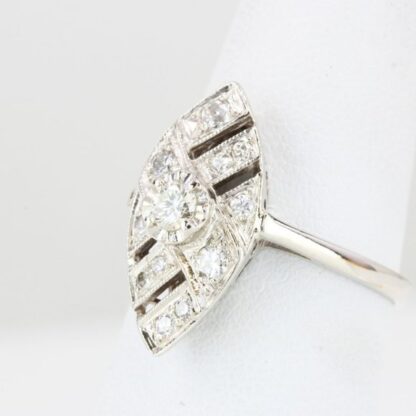 14k White Gold Art Deco Diamond Cocktail Ring - Image 2