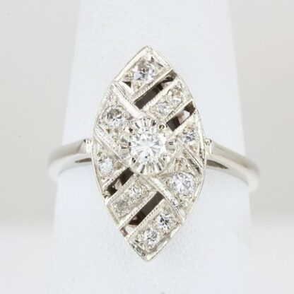 14k White Gold Art Deco Diamond Cocktail Ring