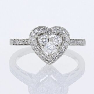 14k White Gold Diamond Double Heart Ring