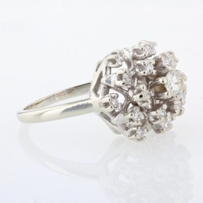 14K White Gold Diamond Cluster Dome Statement Ring - Image 3