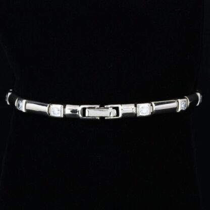 14k White Gold Bar Link Cubic Zirconia Bracelet - 7.25" - Image 4