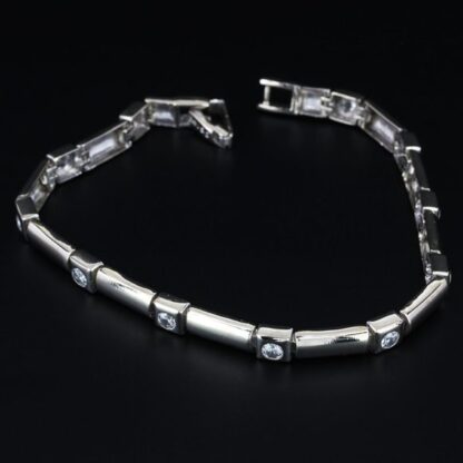 14k White Gold Bar Link Cubic Zirconia Bracelet - 7.25" - Image 2