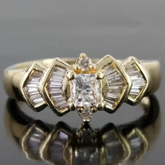 14k Yellow Gold Princess + Baguette Diamond Ring