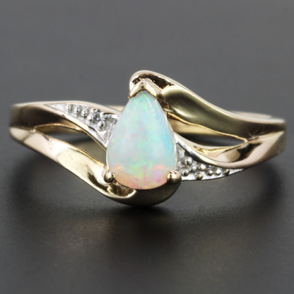 10K Yellow Gold Pear Opal Diamond Anniversary Band / Cocktail / Engagement Ring