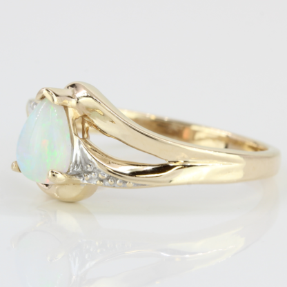 10K Yellow Gold Pear Opal Diamond Anniversary Band / Cocktail / Engagement Ring - Image 3