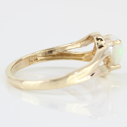 10K Yellow Gold Pear Opal Diamond Anniversary Band / Cocktail / Engagement Ring - Image 6