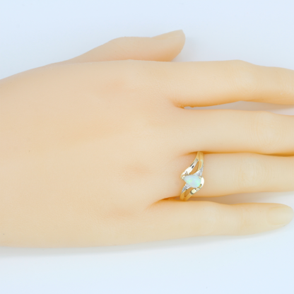 10K Yellow Gold Pear Opal Diamond Anniversary Band / Cocktail / Engagement Ring - Image 7