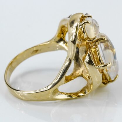 Vintage 14K Yellow Gold Moon Stone and Diamond Anniversary Cocktail Ring - Image 3