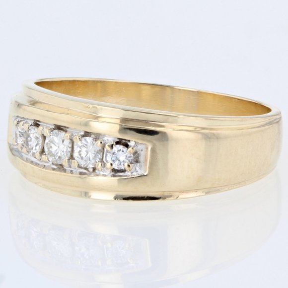 Vintage 14K Yellow Gold 5-Diamond Wedding Band Ring by Fritz Rossier ...