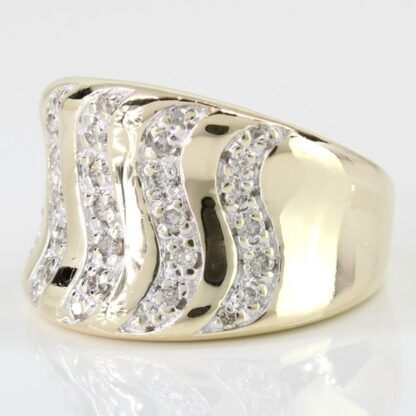 14K Yellow Gold Diamond Wide Wave Band Ring - Image 2