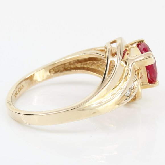 10k Yellow Gold Trillion Lab. Ruby & Diamond Anniversary Ring by EMA ...