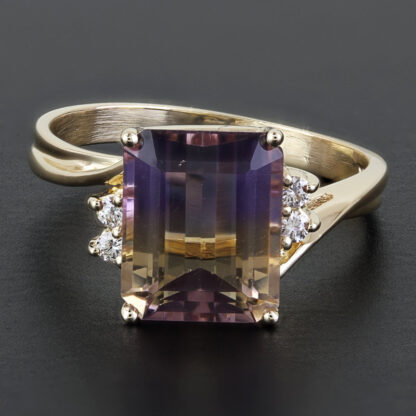 14k Yellow Gold Emerald-cut Ametrine & Diamond Anniversary / Cocktail Ring