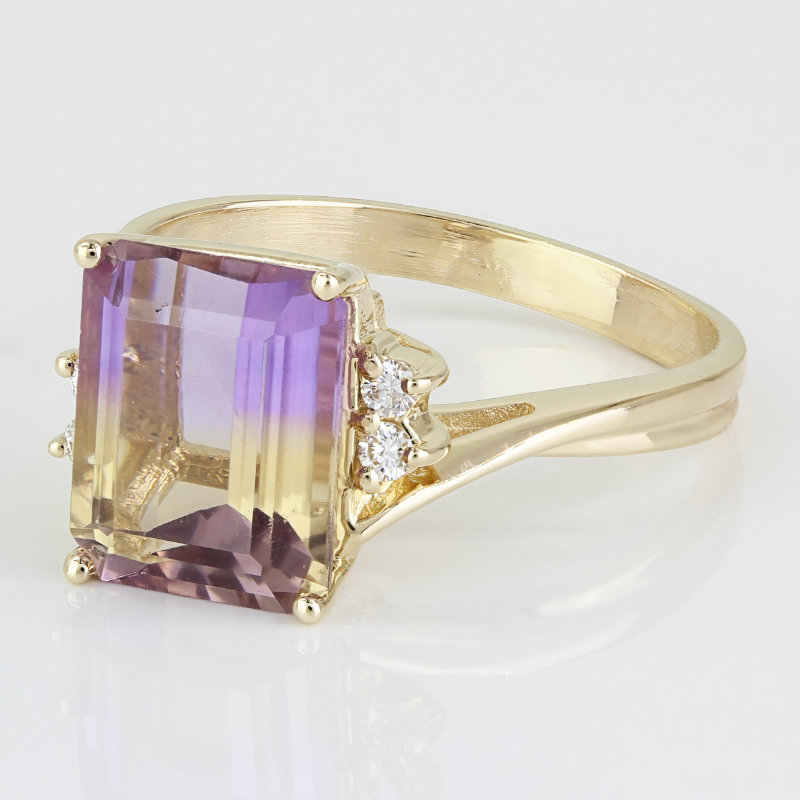 14k Yellow Gold Emerald-cut Ametrine & Diamond Anniversary / Cocktail Ring