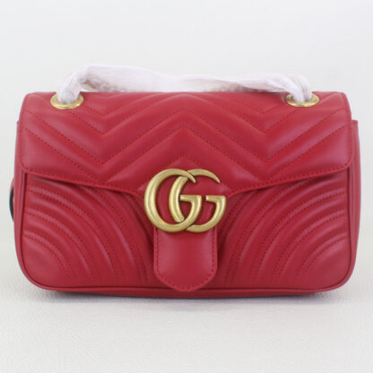 GUCCI Calfskin Matelasse Small GG Marmont Shoulder Bag Hibiscus Red