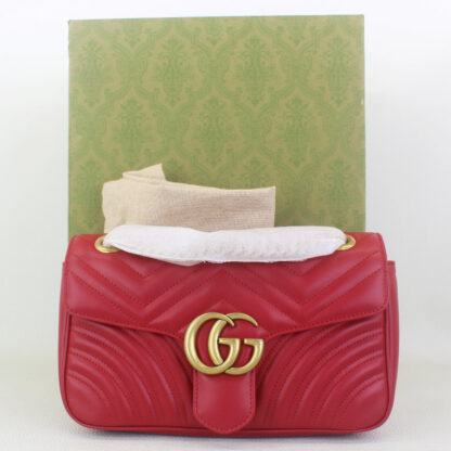 GUCCI Calfskin Matelasse Small GG Marmont Shoulder Bag Hibiscus Red - Image 8