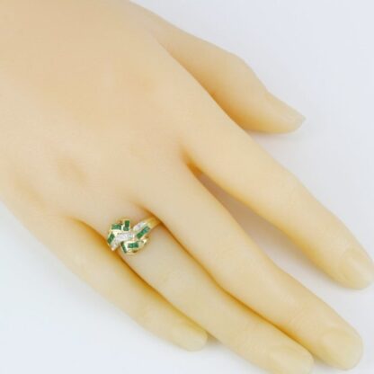 Vintage 14k Yellow Gold Ribbon Emerald and Diamond Anniversary / Cocktail Ring