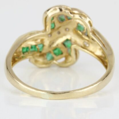 Vintage 14k Yellow Gold Ribbon Emerald and Diamond Anniversary / Cocktail Ring