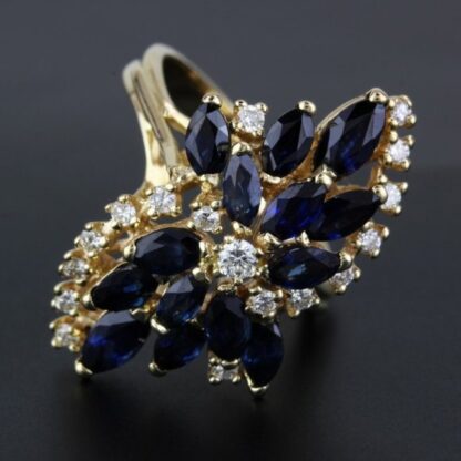 Vintage 14K Yellow Gold Blue Sapphire & Diamond Anniversary Cocktail Ring