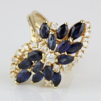 Vintage 14K Yellow Gold Blue Sapphire & Diamond Anniversary Cocktail Ring